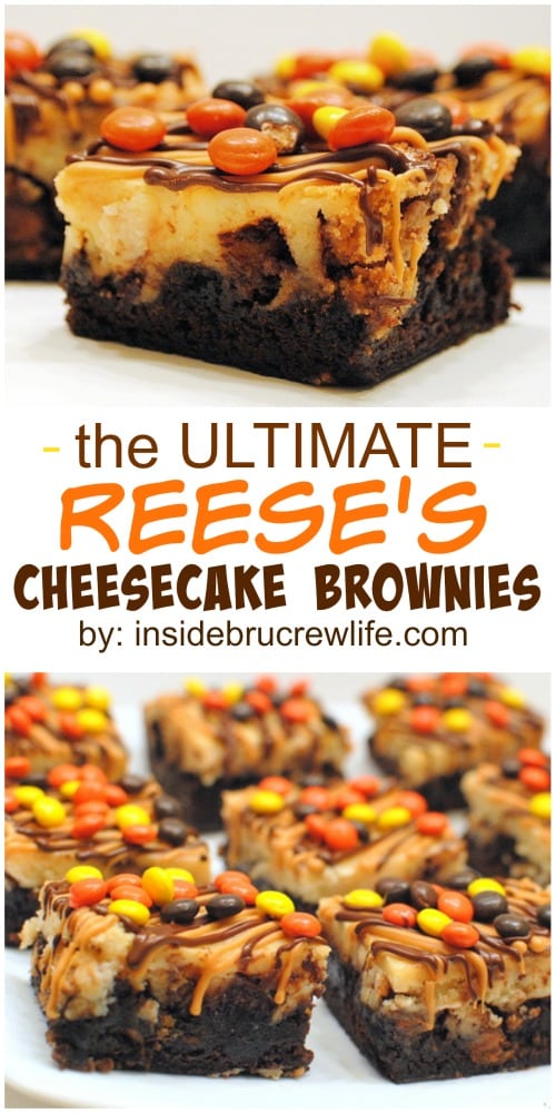 Brownies with cheesecake and three kinds of Reese's candies is one amazing dessert! Brownies with cheesecake and three kinds of Reese's candies is one amazing dessert!