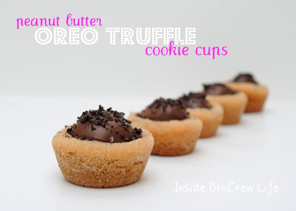 Peanut Butter Oreo Truffle Cookie Cups from http://www.insidebrucrewlife.com - two cookies in one is the best kind of treat #oreo #peanutbutter #cookies peanut butter oreo truffle cookie cups, Oreo truffles, peanut butter cookies
