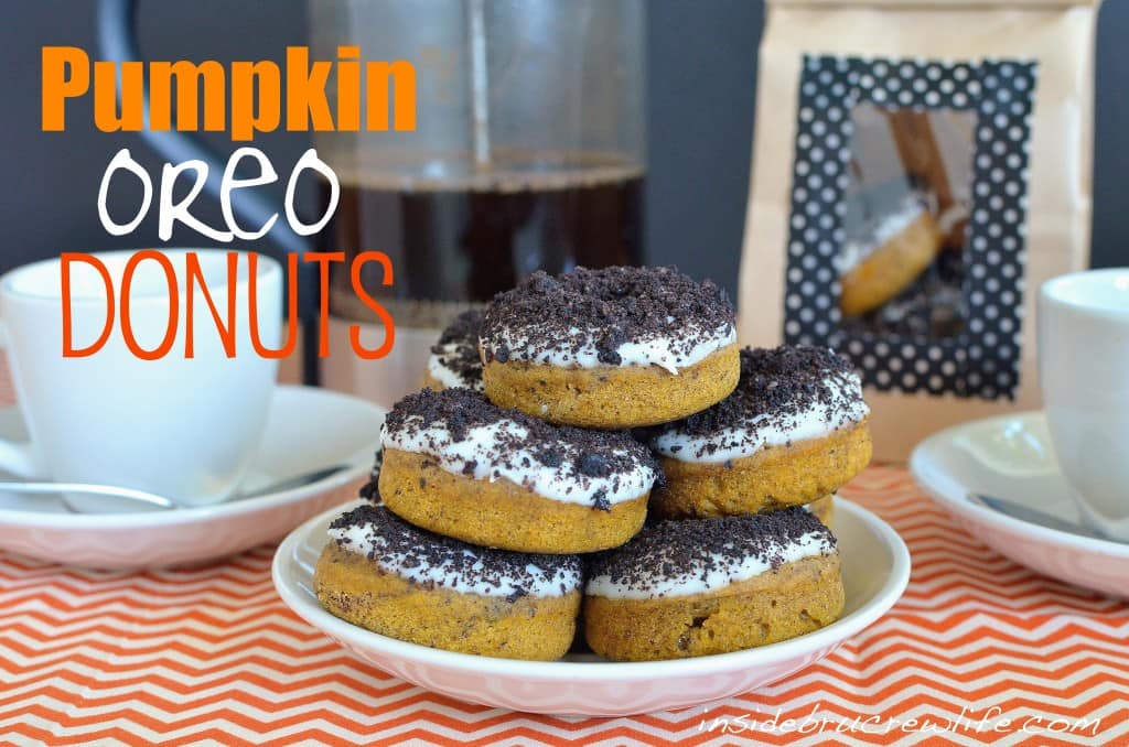 Pumpkin Oreo Donuts from http://www.insidebrucrewlife.com - pumpkin donuts with Oreo topping #pumpkin #donuts Pumpkin Oreo Donuts
