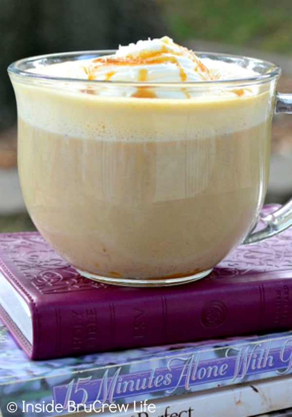 Salted Caramel Pumpkin Latte - a blend of pumpkin, caramel, & sea salt makes this a delicious fall drink! Salted Caramel Pumpkin Latte - a blend of pumpkin, caramel, & sea salt makes this a delicious fall drink!