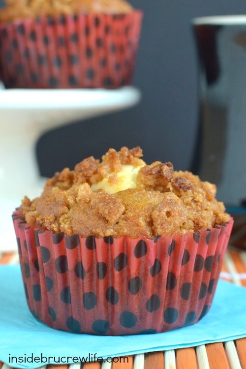 Carrots, cheesecake, and a cereal crumble make these a delicious muffin choice for breakfast. Carrots, cheesecake, and a cereal crumble make these a delicious muffin choice for breakfast.