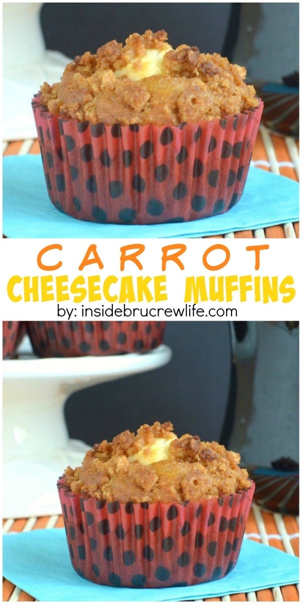 Carrots, cheesecake, and a cereal crumble make these a delicious muffin choice for breakfast. Carrots, cheesecake, and a cereal crumble make these a delicious muffin choice for breakfast.