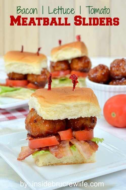 BLT Meatball Sliders - these easy meatball sandwiches are perfect for eating while watching the game http://www.insidebrucrewlife.com