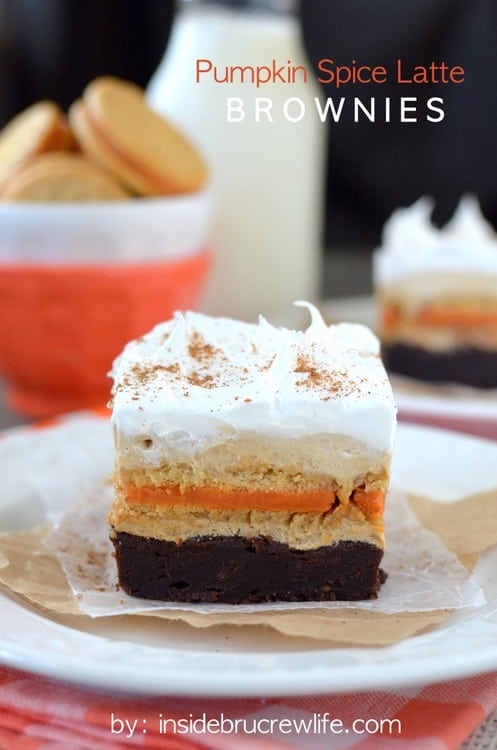 Layer of pumpkin brownies, Pumpkin Spice Oreo cookies, and a no bake coffee cheesecake is the perfect fall dessert!