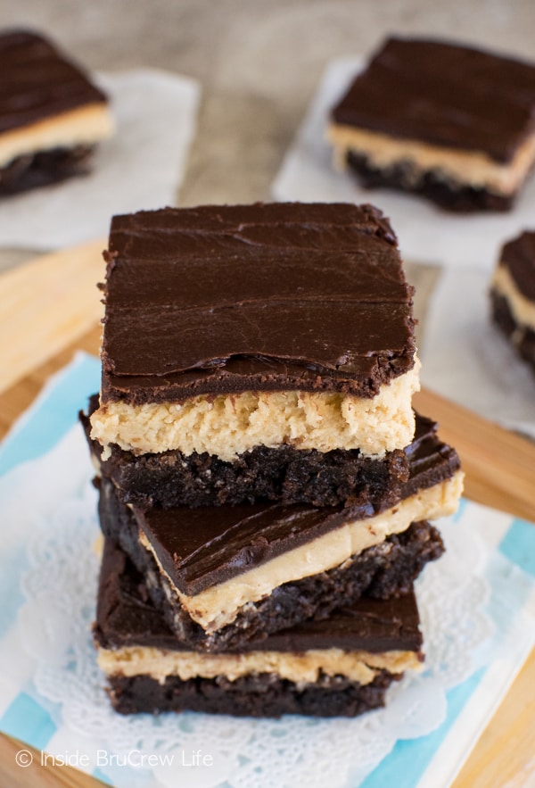 Peanut Butter Truffle Brownies - layers of chocolate and peanut butter will have everyone going nuts for this easy brownies. Make this recipe for dessert and watch everyone devour it. #brownies #peanutbutter #chocolate #recipe #bestdessert