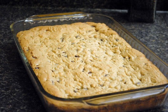 A full pan of congo bars on a black counter.