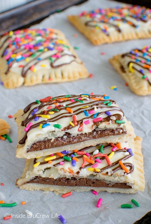Close up picture of the gooey inside of a Nutella pop tart