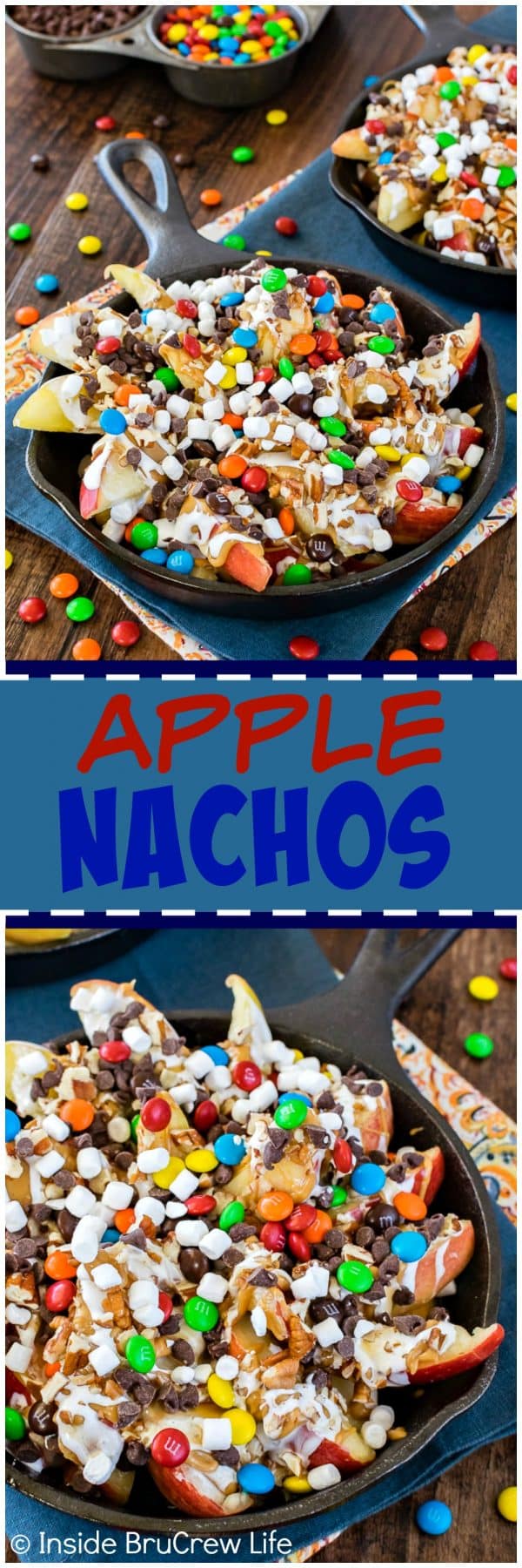 Apple Nachos - drizzles of peanut butter, caramel, and plenty of candy makes these sliced apples a fun after school snack. This is also a fun no bake recipe for kids to make at parties!!