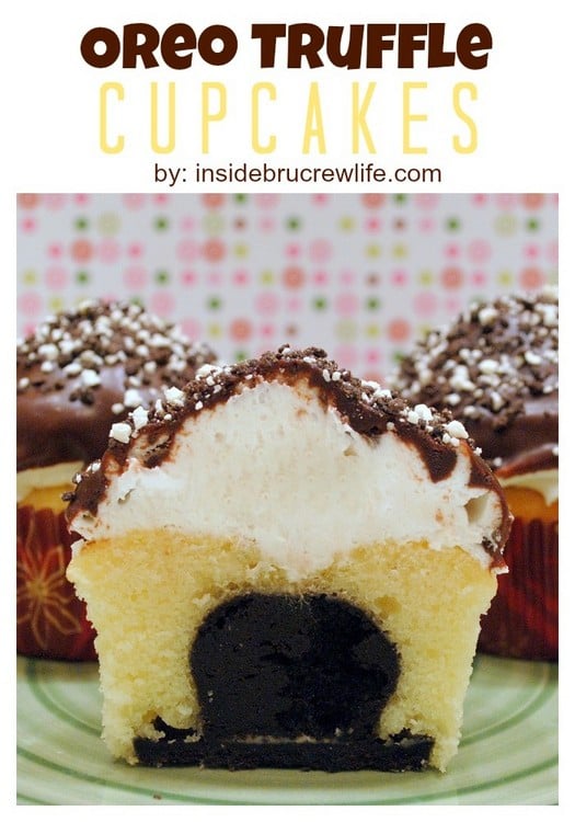 Oreo Truffle Cupcakes - Oreo truffles and 2 kinds of frosting make these cupcakes a fun and exciting way to celebrate anything