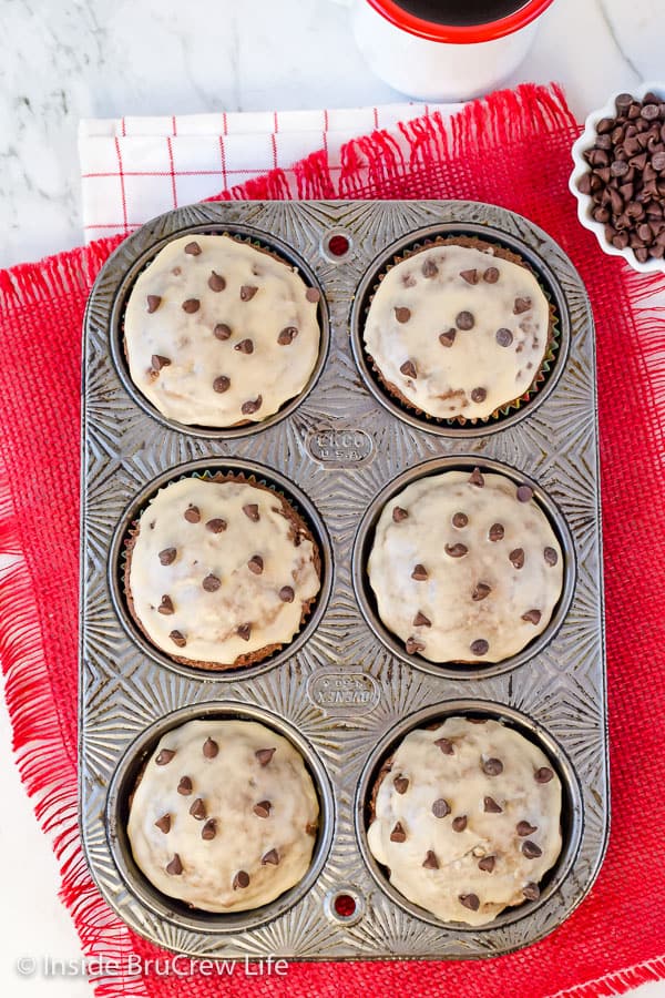 Cherry Mocha Chip Muffins - chocolate chips and cherries add a sweet and delicious flavor and texture to the mocha muffins! Make this easy recipe for breakfast! #muffins #mocha #cherry #breakfast #chocolate