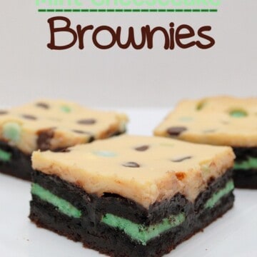 Brownies with a green mint Oreo's inside topped with chocolate chip cheesecake.