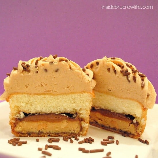 These cupcakes have a hidden girl scout cookie in the bottom and THE best peanut butter frosting on top!