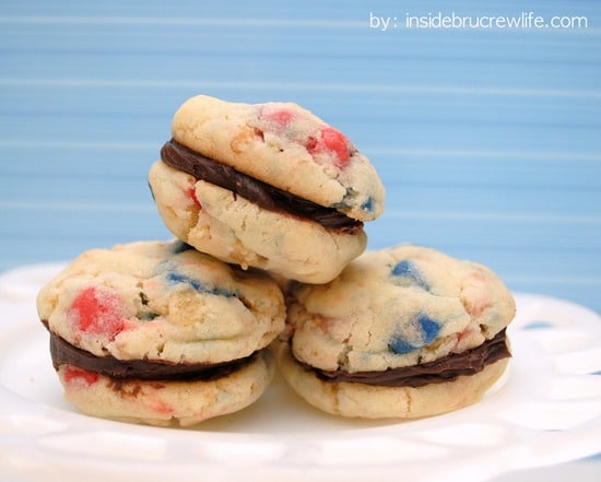 Vanilla Fudge Whoopies - easy cake mix cookies filled with fudge frosting