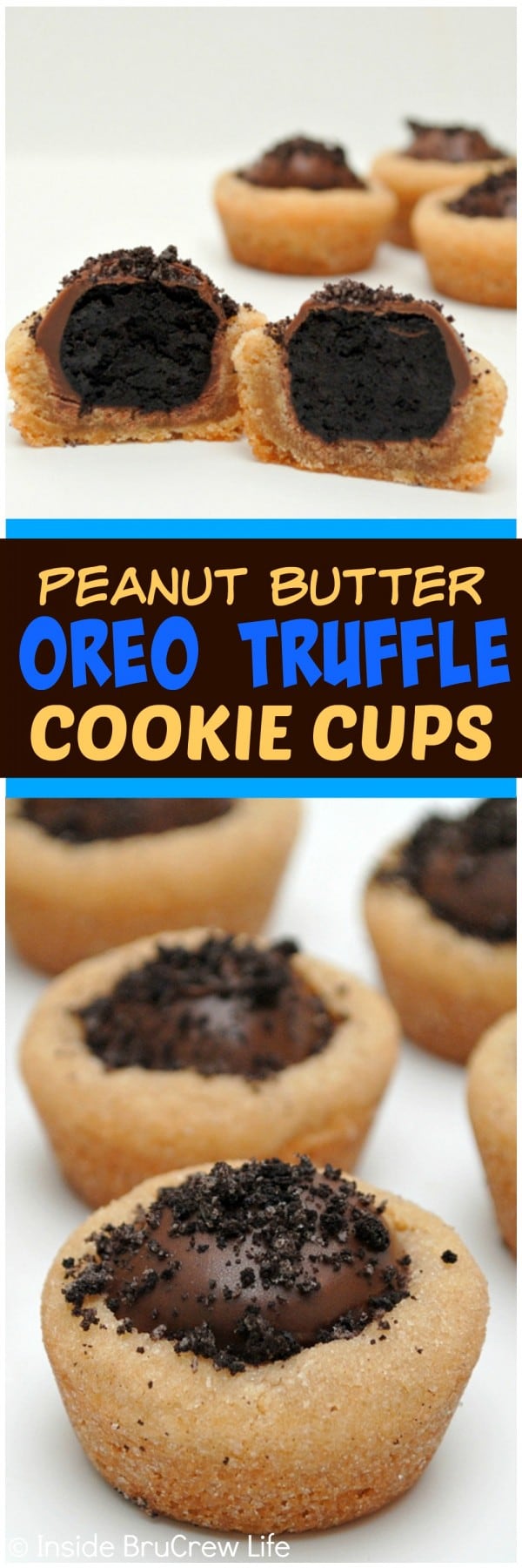 Peanut Butter Oreo Truffle Cups - adding an Oreo truffle to the top of these soft peanut butter cups is an awesome idea! Great dessert recipe!