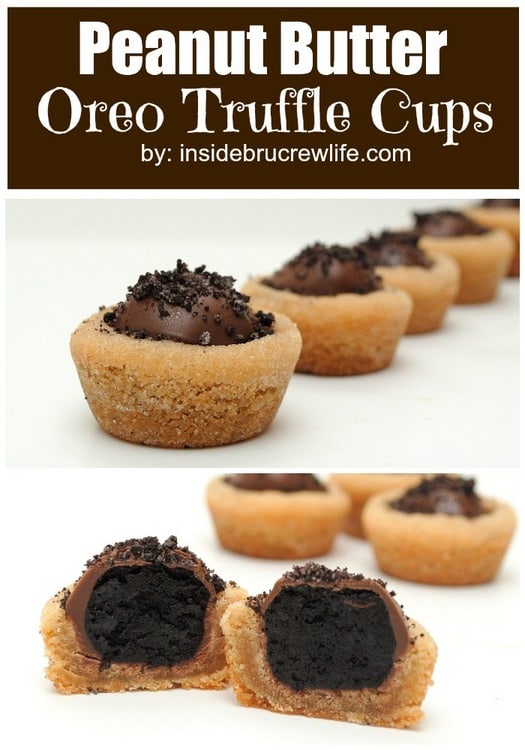 Peanut Butter Oreo Truffle Cookie Cups - peanut butter cookies with an Oreo truffle inside is the best way to eat two cookies at once. Awesome dessert recipe!