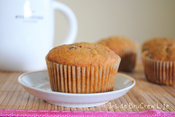 Coffee and caramel give these banana muffins a fun and delicious twist! Perfect for breakfast or after school snacking!