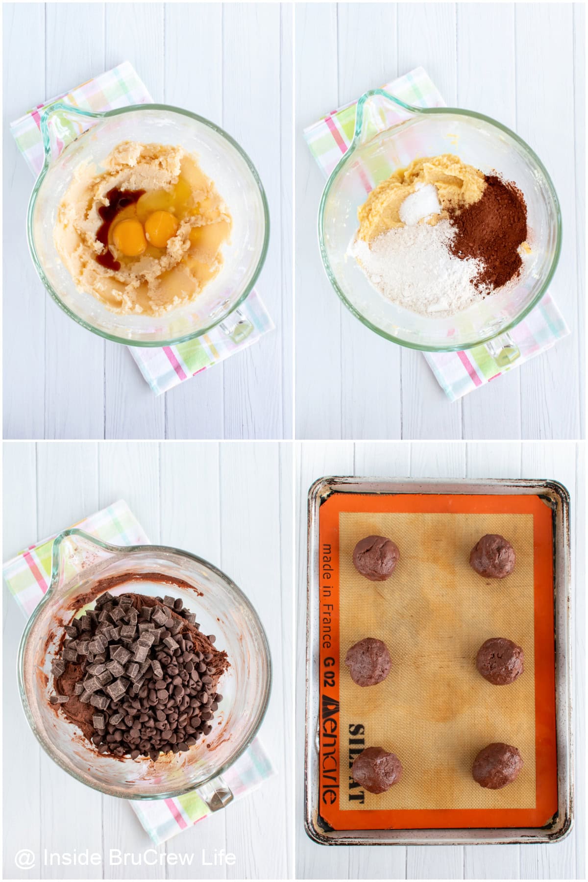 Step-by-step collage showing how to make chocolate chunk cookies.