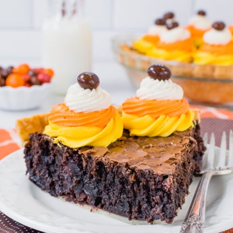 Candy Corn M&M Brownie Pie