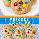 Two pictures of loaded cookies with a blue text box.