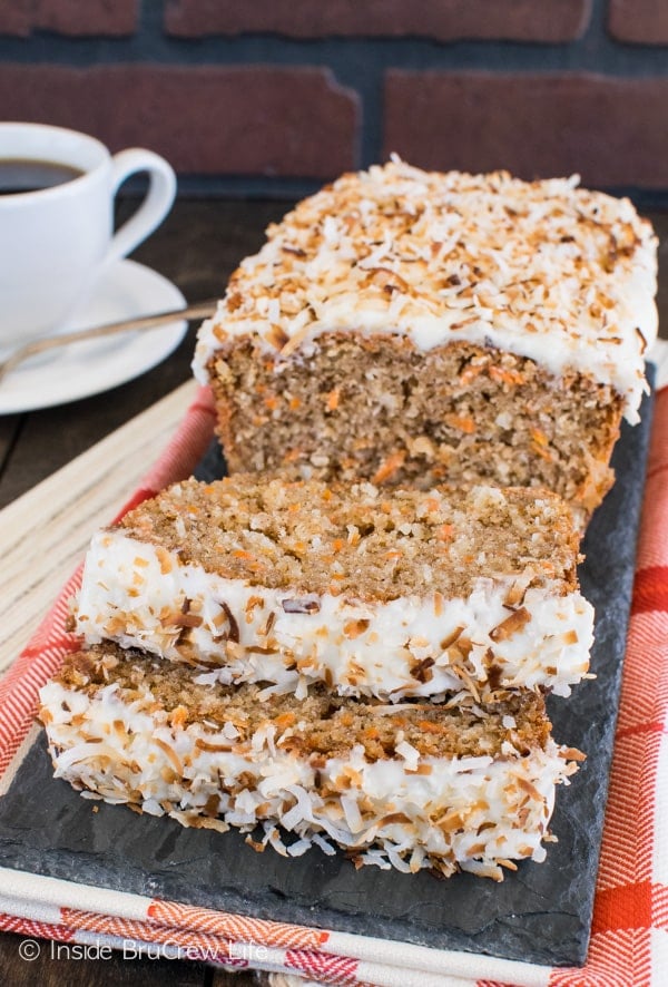 Carrot Coconut Bread - Adding lots of carrots and coconut makes this sweet bread an acceptable recipe for breakfast. Try this recipe for brunch or breakfast! #sweetbread #carrotcake #coconut #carrot #easter