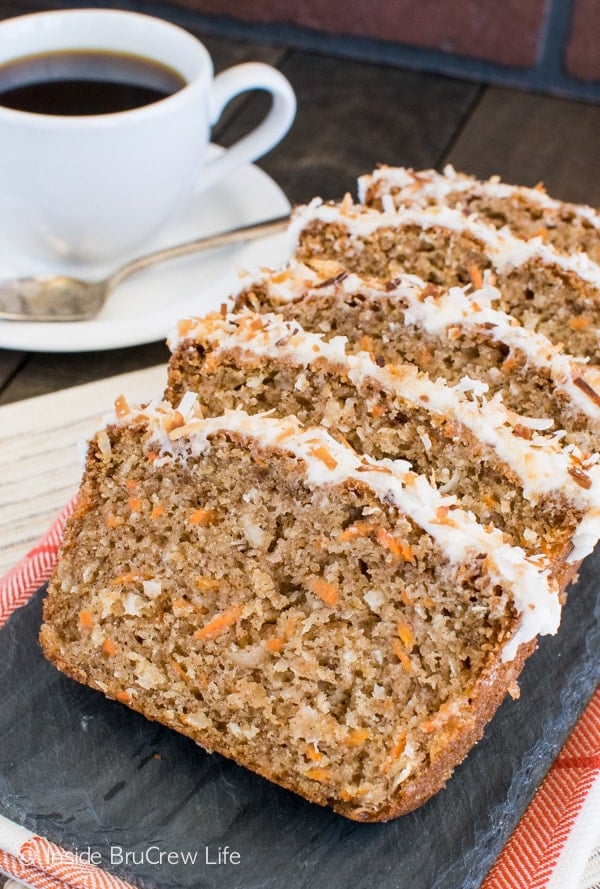 Carrot Coconut Bread recipe - this sweet bread taste just like carrot cake. It's a great way to enjoy cake for breakfast. Try this easy recipe for brunch or breakfast. #sweetbread #carrotcake #coconut #carrot #easter