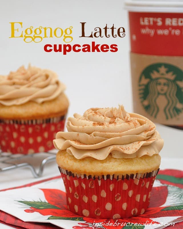 Eggnog Latte Cupcakes - vanilla cupcakes made with eggnog and topped with a coffee butter cream 