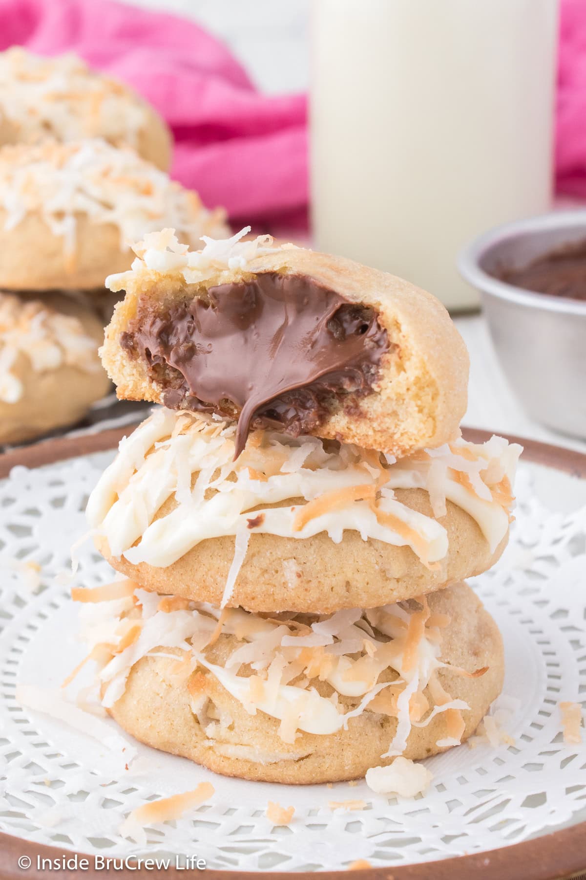 A stack of cookies stuffed with Nutella.