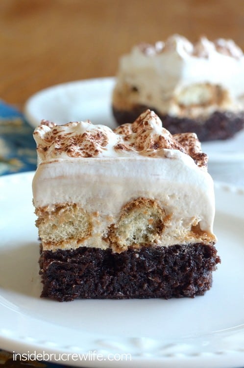 Tiramisu Brownies - brownies with coffee cheesecake & coffee dipped cookies make an amazing dessert!