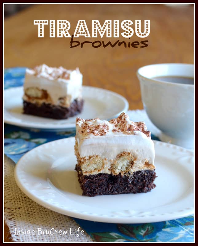 These tiramisu brownies have 2 times the coffee in them. Perfect dessert for the coffee lover!