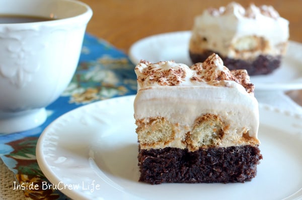 Brownies topped with coffee cheesecake, and coffee dipped cookies are an amazing dessert to serve any time!