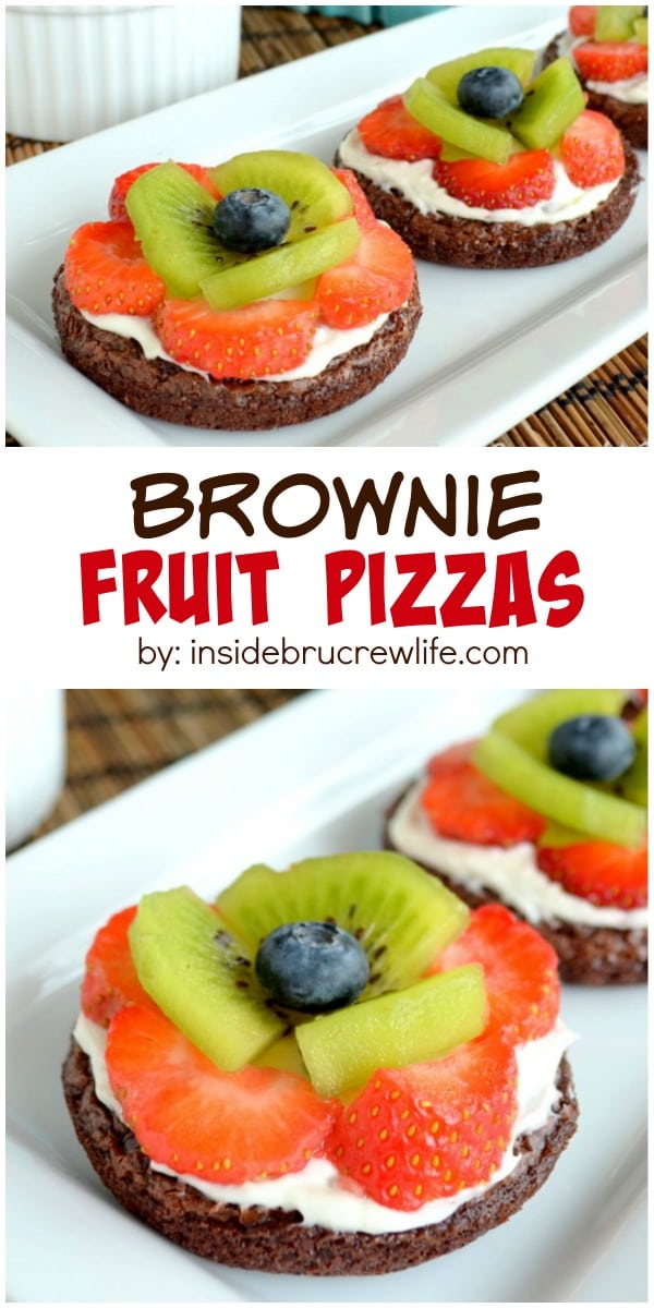 These mini brownies are topped with frosting and fresh fruit to look like flowers. So cute for parties!