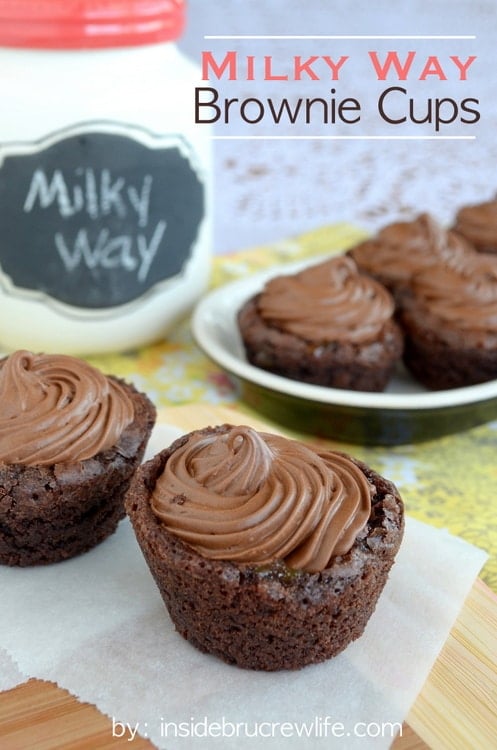 Mini brownie cups filled with caramel and whipped chocolate are fun to make and eat.