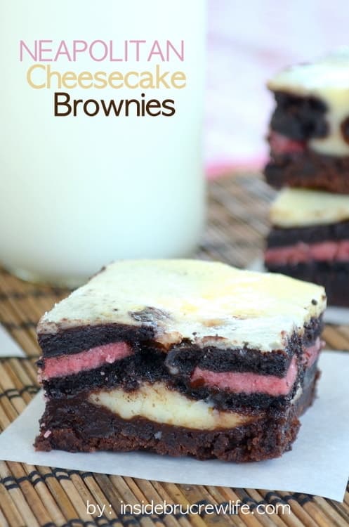 Neapolitan Cheesecake Brownies - this dessert is three layers of absolute perfection.