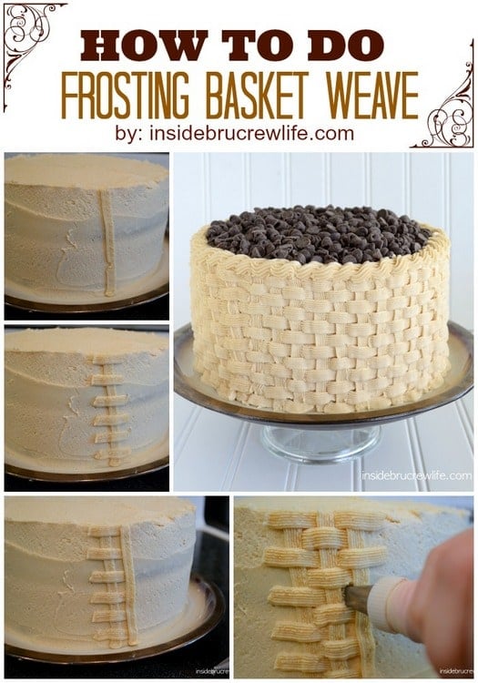 How to Decorate a Layer Cake with Basket Weave Frosting! #banana #cake #layercake #peanutbutterfrosting #basketweave