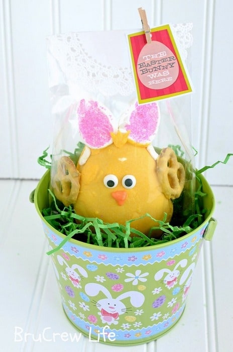 Peanut Butter Easter Chicks in an Easter basket.