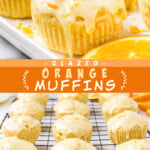 Two pictures of orange muffins collaged together with an orange text box.