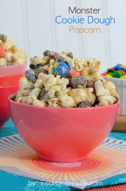 Monster Cookie Dough Popcorn - all the flavors of a monster cookie in a chocolate covered popcorn 