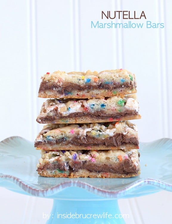 Funfetti, Nutella, and marshmallow cream make these a delicious bar cookie that disappears every time.