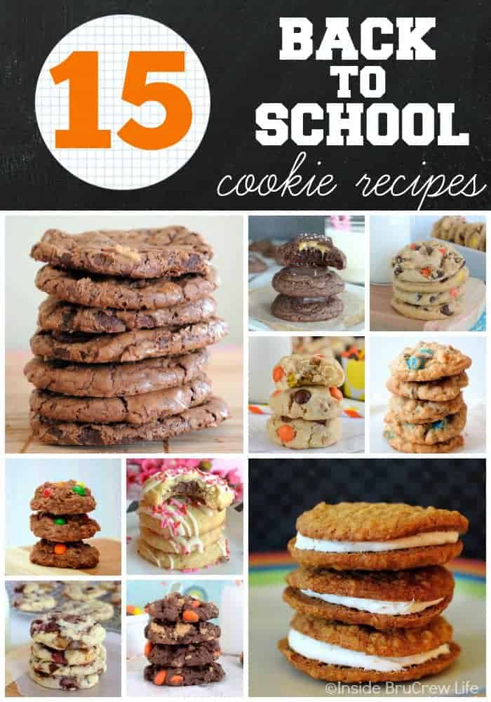 15 Back to School Cookie Recipes - these cookie recipes are tried and true favorites that include all kinds of chocolate and candies. Try these easy recipes to fill lunch boxes or to snack on after school. 15 Back to School Cookie Recipes - these cookie recipes are tried and true favorites that include all kinds of chocolate and candies. Try these easy recipes to fill lunch boxes or to snack on after school.