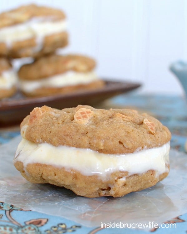 Peanut Butter Kit Kat Ice Cream Sandwiches - peanut butter cookies made with Kit Kat bars and filled with vanilla ice cream