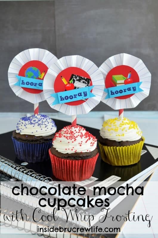 Chocolate Mocha Cupcakes - these easy cupcakes have a fun fluffy frosting and sprinkles. Great cupcake recipe for any party!