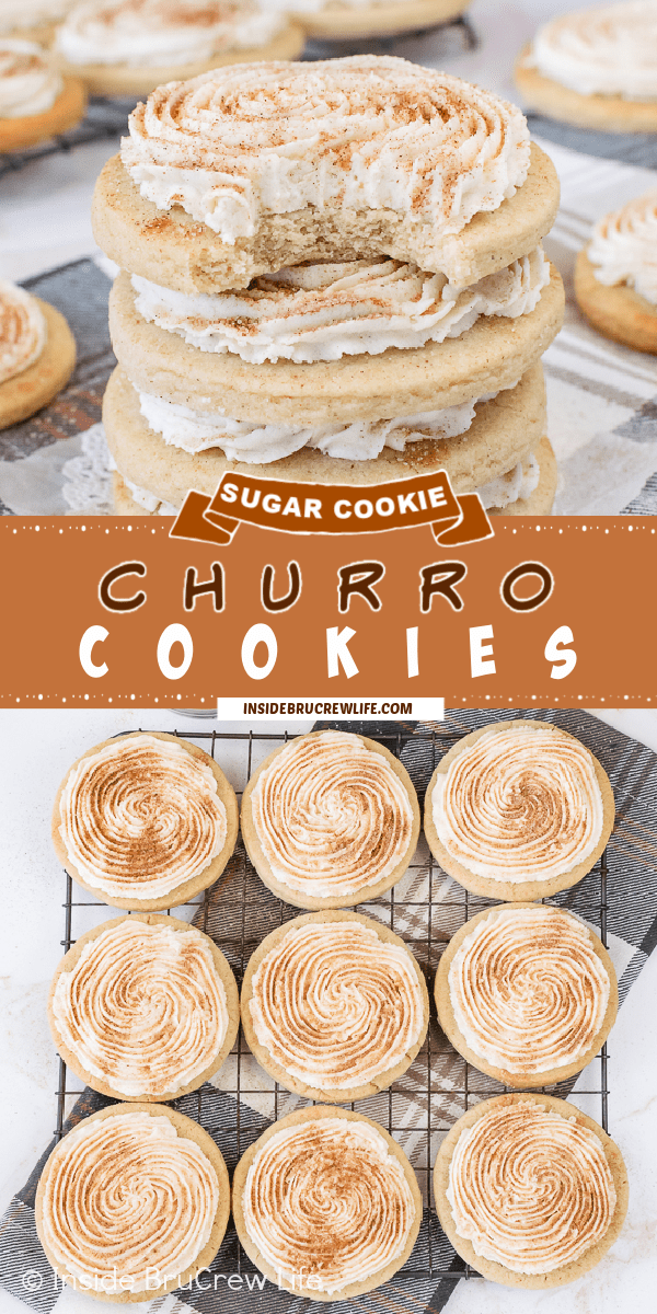 Two pictures of Churro Cookies collaged together with a tan text box.