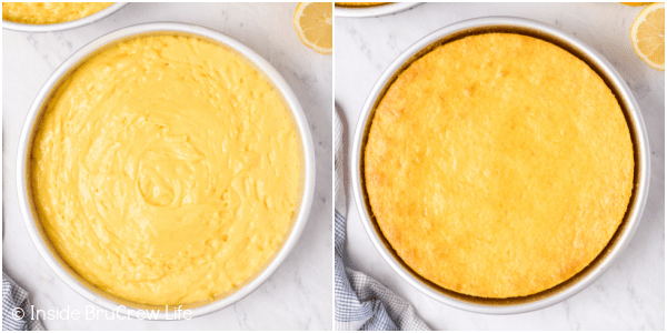 Two pictures of lemon cake collaged together.