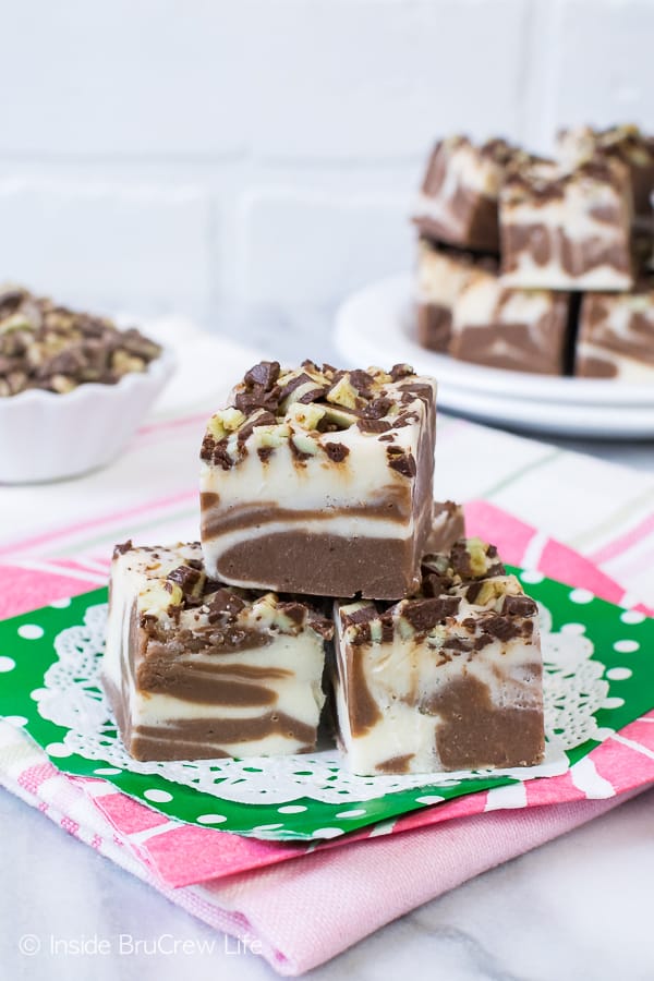 3 pieces of MInt Brownie Swirl Fudge.