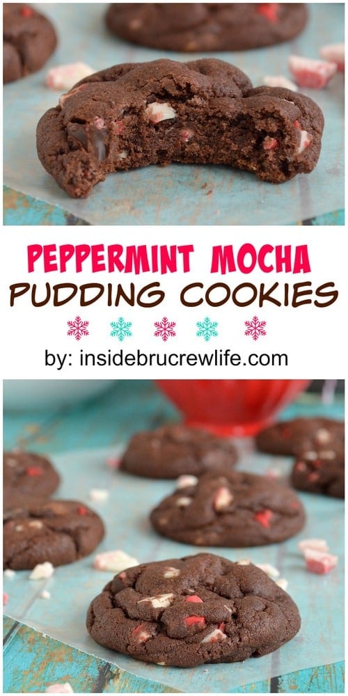 Peppermint Mocha Pudding Cookies - these easy chocolate cookies are full of chocolate and peppermint goodness!  Great recipe for Christmas or holiday parties!!