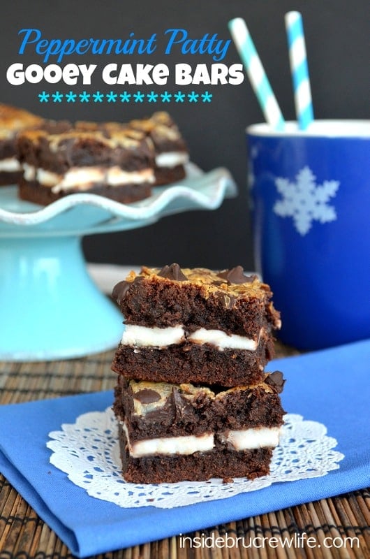 Peppermint Patty Gooey Cake Bars - layering peppermint patties and cake bars is the way to have one decadent dessert recipe!