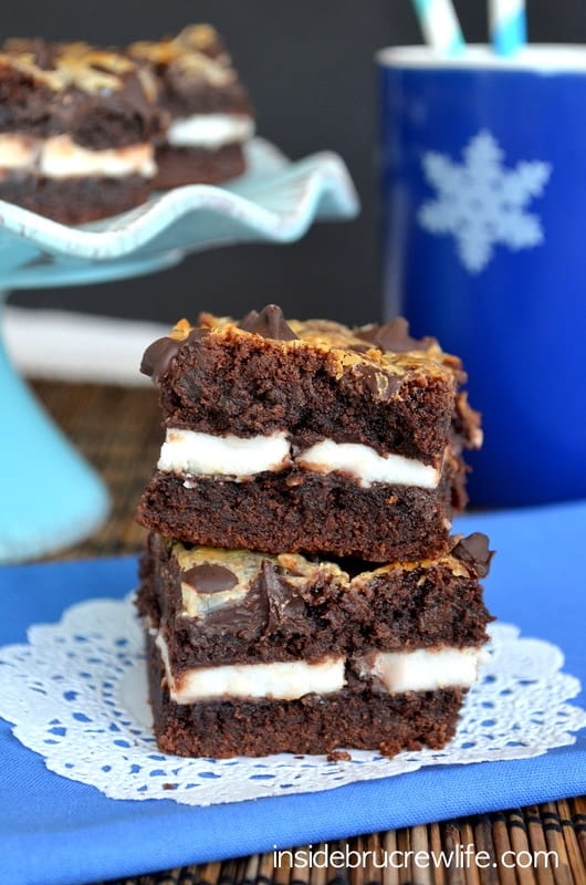 Peppermint Patty Gooey Cake Bars - layers of chocolate and mint candies make these easy cake bars disappear in a hurry! Great recipe if you need chocolate in your life!