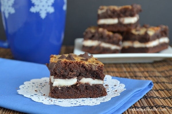 Peppermint Patty Gooey Cake Bars - easy cake mix bars filled with York Peppermint Patties 