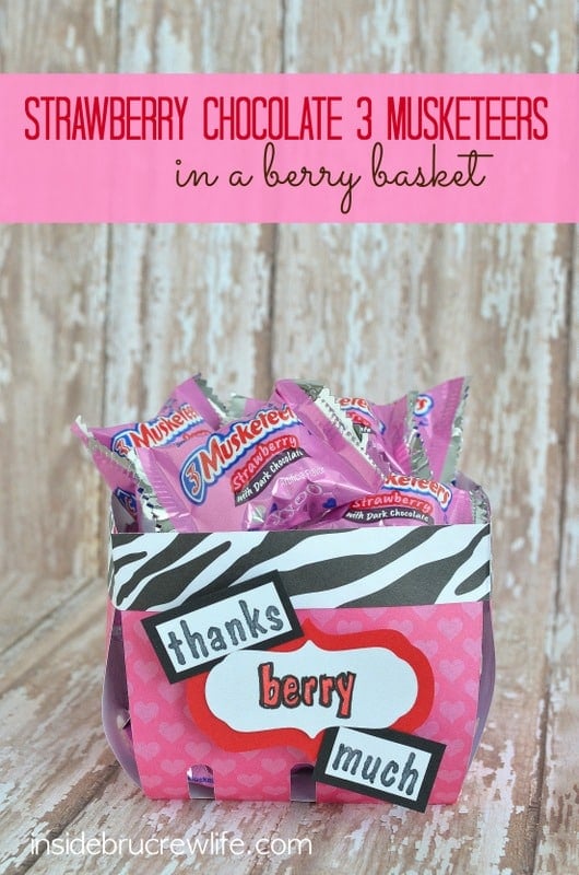 Berry basket made from paper with a cute "thanks berry much" tag