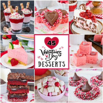 A collage of 8 valentine desserts with a text box.